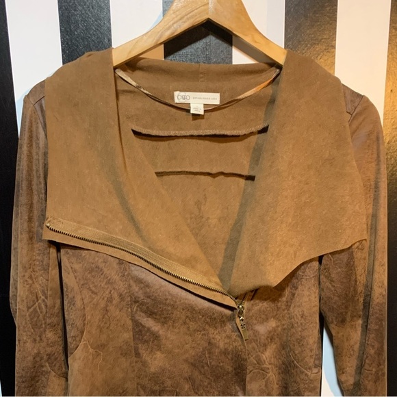 Brown Faux Suede Zip Up Moto Style Shirt Jacket  Mad Max Apocalypse Vibes XS/Sm - Picture 16 of 16